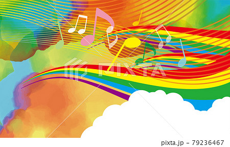 虹と音符の背景イラストのイラスト素材
