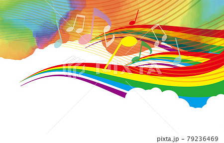 虹と音符の背景イラストのイラスト素材