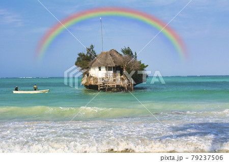 タンザニア・ザンジバルリゾートの美しいサンゴ礁の海 79237506