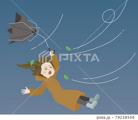 台風で吹き飛ばされるベクターイラスト素材のイラスト素材