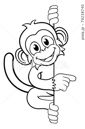 Monkey Cartoon Character Animal Pointing At Sign Monkey Cartoon Character Animal Pointing At Sign 79238740