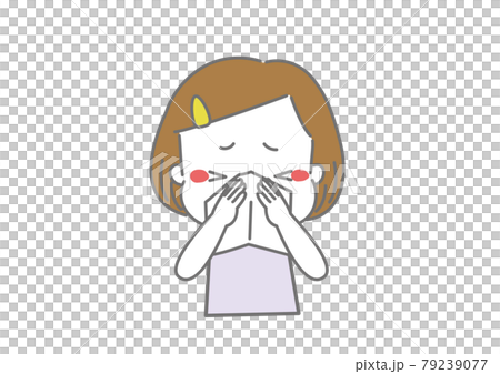ティッシュで鼻をかむ女の子 79239077