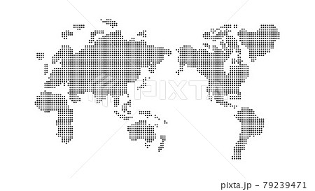 世界地図 簡略ドットイラスト デジタルイメージ 黒ドット 白背景 のイラスト素材