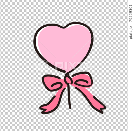 カラフルな手書きかわいい風船のイラストハートリボンのイラスト素材