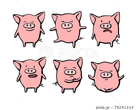 Collection of funny pig emoticon characters in different emotions. Vector set hand drawn illustration. Christmas card, poster, t-shirt composition, hand drawn print. Collection of funny pig emoticon characters in different emotions. Vector set hand drawn illustration. Christmas card, poster, t-shirt composition, hand drawn print. 79241314