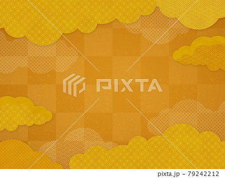 和風 中国風 金色の雲の背景素材 横向き のイラスト素材