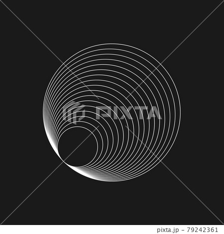 Retrofuturistic radial figure. Cyberpunk geometry of planet. Digital retro circle shape. Design element for poster, cover, merch in retrowave style. Vector 79242361
