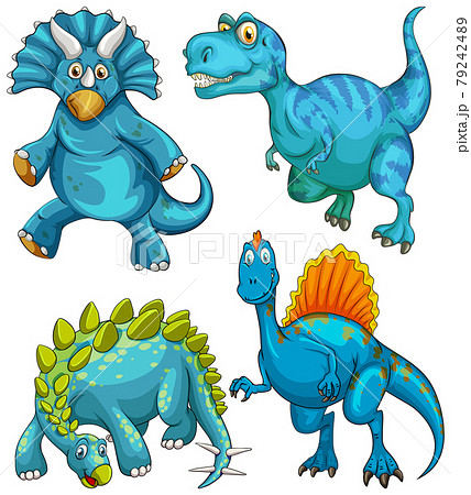 Set of blue dinosaur cartoon character 79242489