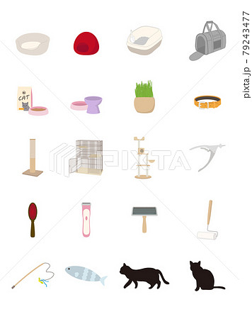 猫を飼うために必要な物 ベクターセット 猫を飼うために必要な物 ベクターセット 79243477
