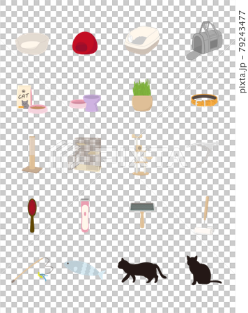 猫を飼うために必要な物 ベクターセット 猫を飼うために必要な物 ベクターセット 79243477