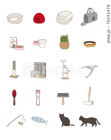 猫を飼うために必要な物 ベクターセット 猫を飼うために必要な物 ベクターセット 79243479