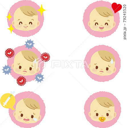 イラスト素材 かわいい赤ちゃんが喜怒哀楽の表情を見せるアイコンマークシリーズ 手描き風1のイラスト素材