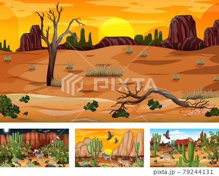 Different scenes with desert forest landscape with animals and plants 79244131
