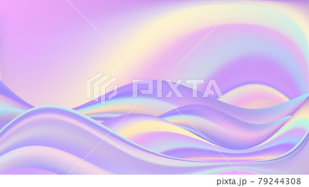Rainbow wavy pastel background, sunrize and sea waves, magic fairy tale style. Holographic color flowing and swirls. Abstract vector illustration 79244308