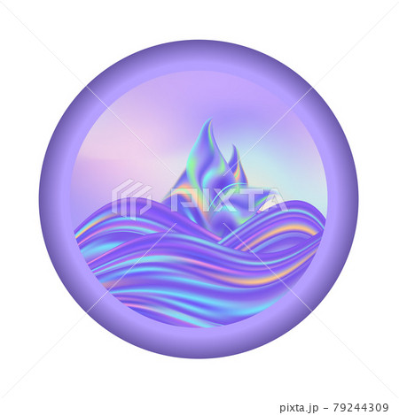 Sea travel emblem, holographic colors, waves and sail. Rainbow pastel  design for logo. Vector illustration 79244309