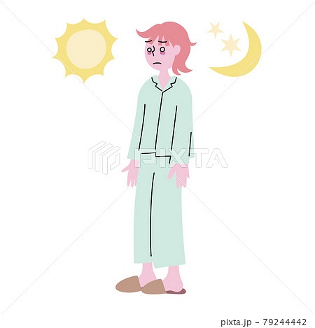 眠れない不安気な表情のパジャマ姿の女性 眠れない不安気な表情のパジャマ姿の女性 79244442