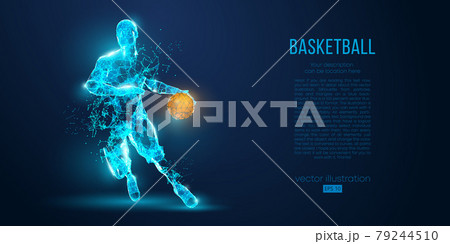 Abstract basketball player from particles, lines and triangles on blue background. All elements on a separate layers, color can be changed to any other. Low poly neon wire outline geometric vector 79244510
