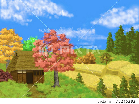 秋の田舎の風景のイラスト素材