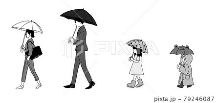 傘をさして歩く人たちのイラスト素材