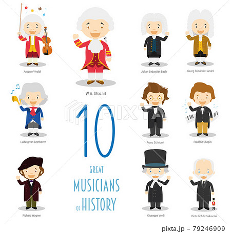 Kids Vector Characters Collection: Set of 10 Great Musicians of History in cartoon style. Kids Vector Characters Collection: Set of 10 Great Musicians of History in cartoon style. 79246909