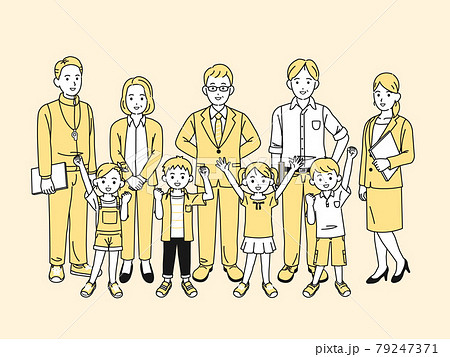 学校の先生と生徒　小学生　教師　子供達　全身　イラスト素材 79247371