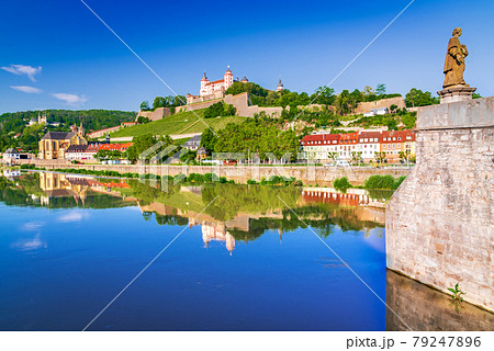 Wurzburg, Germany. Old bridge over Main and Marienberg 79247896
