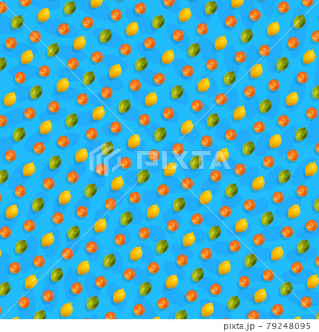 Bright colorful pattern of oranges and lemon on bright blue background. Contemporary art, flat lay design Bright colorful pattern of oranges and lemon on bright blue background. Contemporary art, flat lay design 79248095