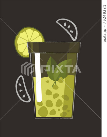 Drawn drink. Summer fruit smoothie drink with fruit flavor. Alcohol cocktail. Doodle smoothie in a jar Drawn drink. Summer fruit smoothie drink with fruit flavor. Alcohol cocktail. Doodle smoothie in a jar 79249231