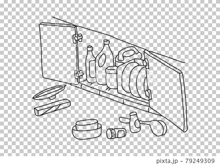 収納に入りきらずに散らかっているキッチン下のイラスト 収納に入りきらずに散らかっているキッチン下のイラスト 79249309
