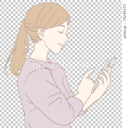Profile of a woman looking at a smartphone (pastel color) Profile of a woman looking at a smartphone (pastel color) 79249373