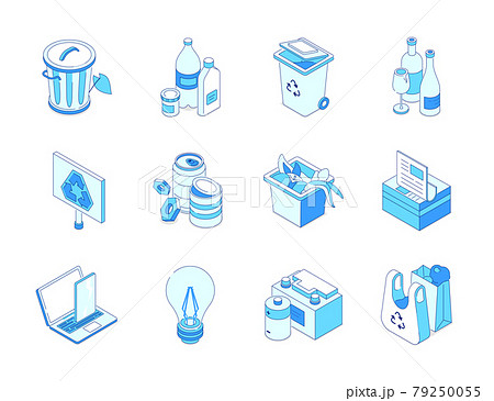 Waste sorting - modern colorful isometric icons set Waste sorting - modern colorful isometric icons set 79250055