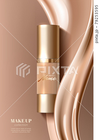 Advertising poster for cosmetic product for catalog, magazine. Design of cosmetic package. Advertising of foundation cream, concealer, base, BB cream. Realistic creamy texture Advertising poster for cosmetic product for catalog, magazine. Design of cosmetic package. Advertising of foundation cream, concealer, base, BB cream. Realistic creamy texture 79253595
