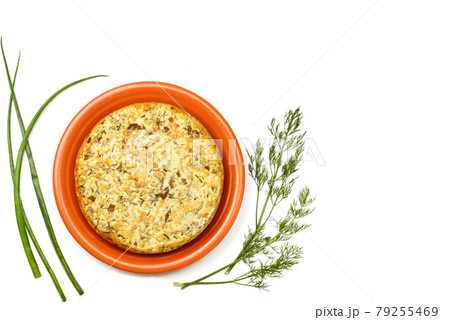 casserole with minced meat, tomato, bechamel sauce and cheese isolated on white background. free space for text. 79255469