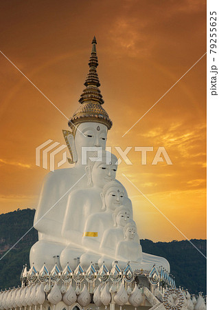 Perspective line from Religious Buddhism in Thailand. Five Buddha Statues 79255625
