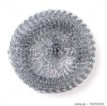 Metal sponge on a white background, isolated. The view from top Metal sponge on a white background, isolated. The view from top 79256503