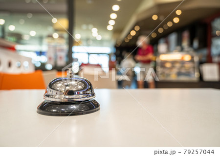 The desk cafe, restaurant with a service bell. Table reservation for dinner The desk cafe, restaurant with a service bell. Table reservation for dinner 79257044
