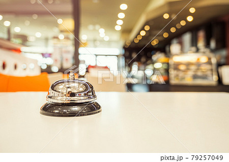 The desk cafe, restaurant with a service bell. Table reservation for dinner 79257049