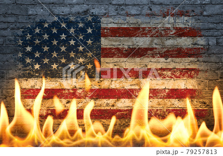 American flag in fire flames American flag in fire flames 79257813
