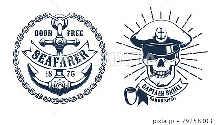 Ship Captain skull head - retro logo 79258003