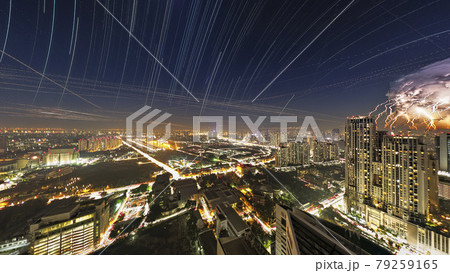 タイ・バンコク 星と雷のコンポジット 俯瞰夜景 / Bangkok, Thailand タイ・バンコク 星と雷のコンポジット 俯瞰夜景 / Bangkok, Thailand 79259165