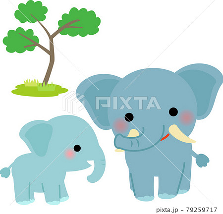 象の親子のキャラクターのイラスト素材