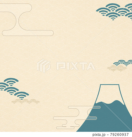 富士山と波と雲のモダンな和風背景のイラスト素材
