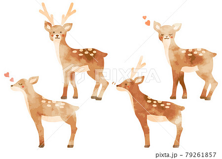かわいい水彩の鹿のイラストセットのイラスト素材
