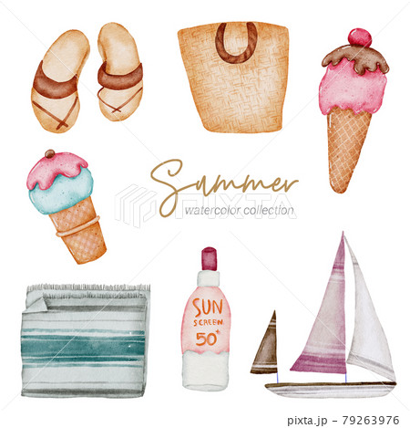 summer watercolor element collection 79263976