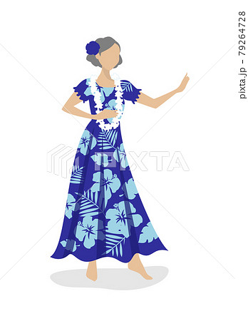 フラダンスをするシニア女性のイラスト素材