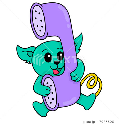 cat is using the phone to communicate, doodle icon image kawaii 79266061