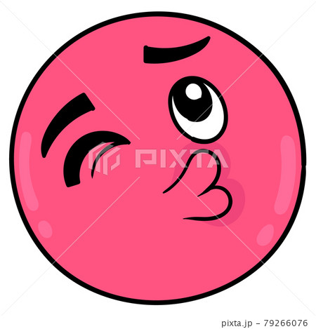 pink ball head with pouty lips want to kiss, doodle icon drawing 79266076
