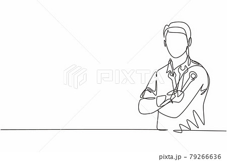Single one line drawing of young male mechanic posing cross arm on chest. Professional work profession and occupation minimal concept. Continuous line draw design graphic vector illustration 79266636