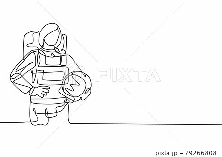 Single continuous line drawing of young beautiful female astronaut holding hands on hip. Professional work job occupation. Minimalism concept one line draw graphic design vector illustration 79266808