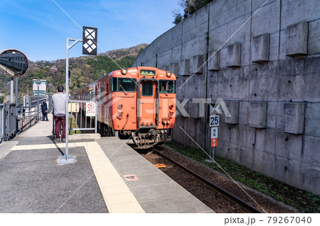 兵庫県香美町にある余部橋梁の線路と餘部駅のプラットホーム 79267040